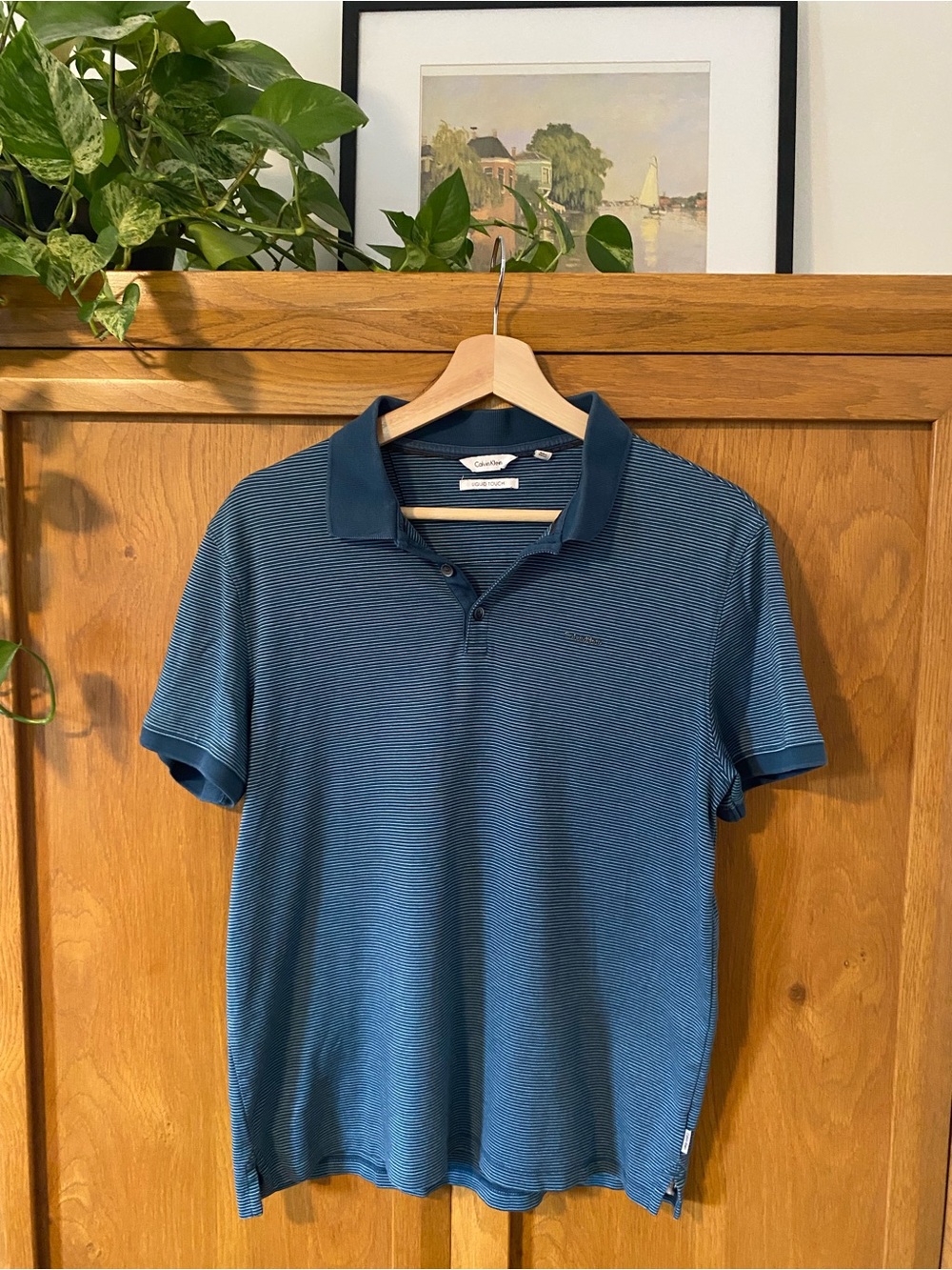 Calvin Klein Men's Blue Striped Polo